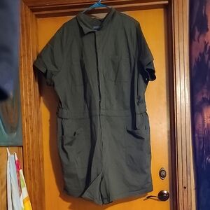 Torrid Women's  Olive Green Short-Sleeve Army Style Jumpsuit